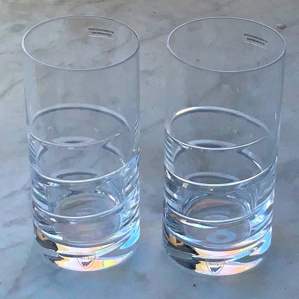 ORREFORS SWERVE TUMBLER PAIR CLEAR LEAD CRYSTAL GLASSES NEW IN BOX 11 OZ